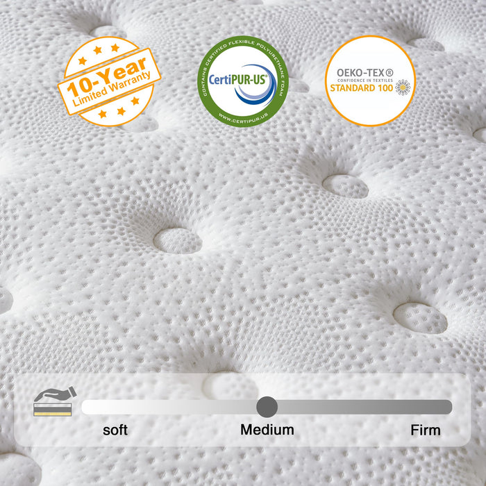 Madevos King Mattress, 12 Inch Hybrid Mattress in a Box, Memory Foam and Individual Pocket Springs, Fiberglass Free, Soft and Breathable, Medium Firm Feel