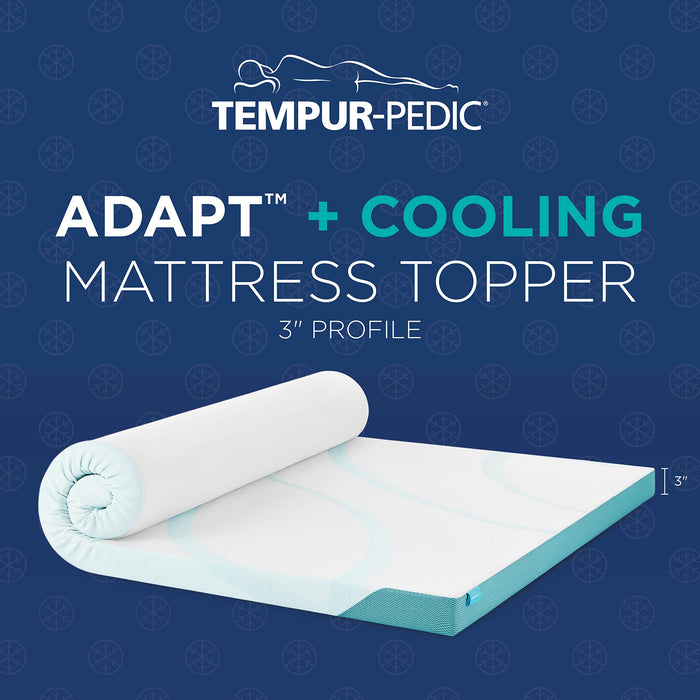 Tempur-Pedic TEMPUR-Adapt + Cooling 3-Inch Twin Mattress Topper Medium Luxury Premium Foam, Washable Cover, Medium Cooling Topper,white