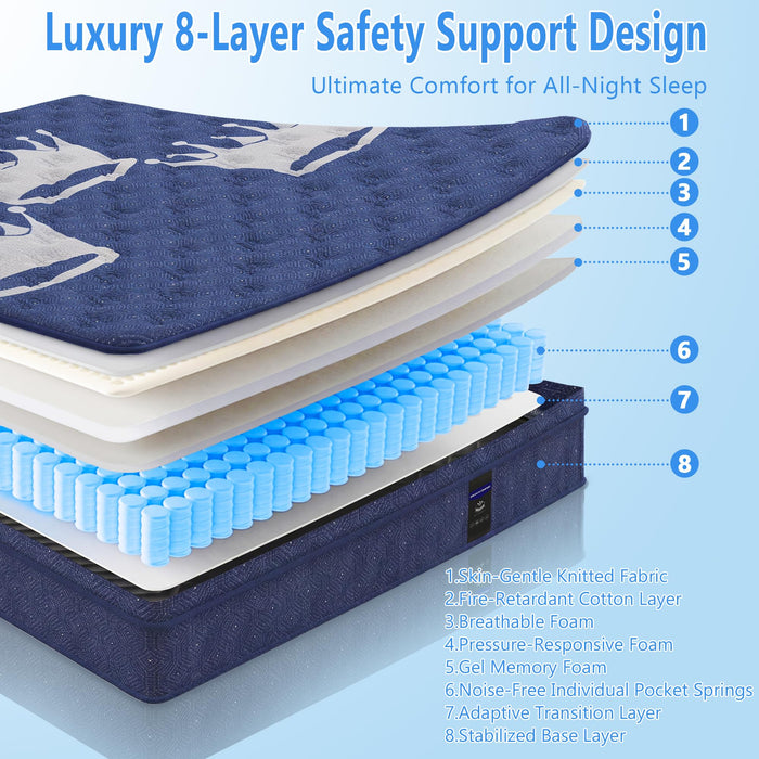 Queen Mattress, Crown Hybrid Mattress in a box, Medium Firm Mattress(12 in）