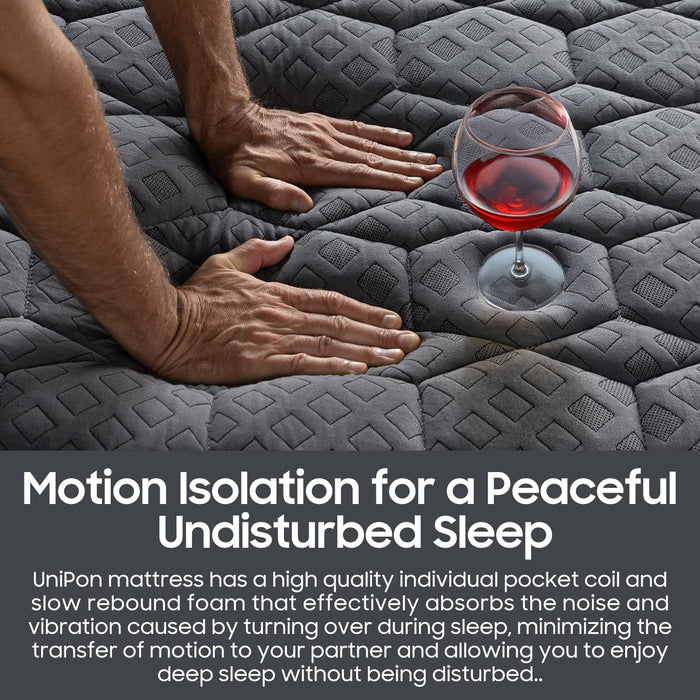 UniPon 14 inch Medium Firm Mattress Queen, Hybrid Mattress with Back and Lumbar Hip Support, Fiberglass Free, 365 Nights Trial, 10 Years Warranty