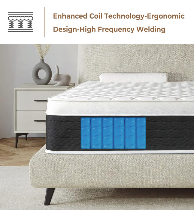 elitspace Queen Size Mattresses,Memory Foam Hybrid Mattress in a Box,10 inch Medium Firm Feel mattresses,Individual Pocket Spring and Supportive, Comfort for Sleep,Pressure Relief,Black & White.