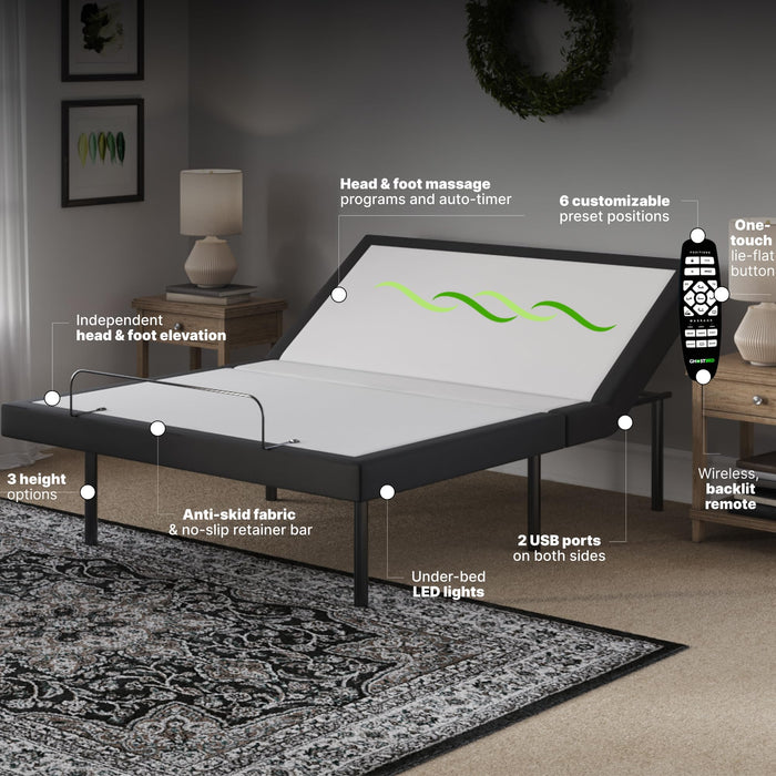 GhostBed Adjustable Bed Frame Split King 14" Cooling Memory Foam Mattress - Adjustable Electric Bed Base with Zero Gravity and Massage – Split King Adjustable Base with Mattress