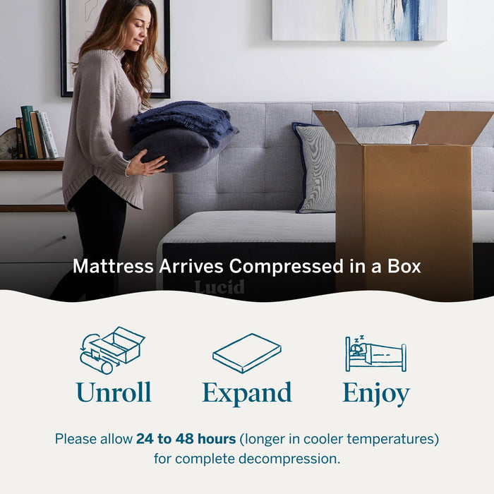 Lucid 14 Inch Memory Foam Mattress - Medium Firm Feel - Infused with Refreshing Bamboo Charcoal and Cooling Gel - Bed in a Box - Temperature Regulating - Pressure Relief - Breathable - Queen Size