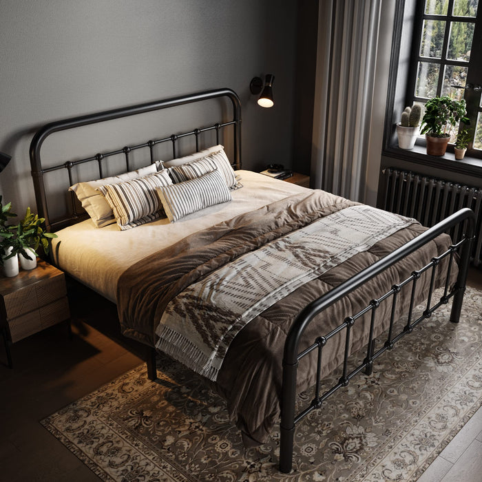 Allewie Full Metal Bed Frame with Victorian Iron-Art Headboard, Black