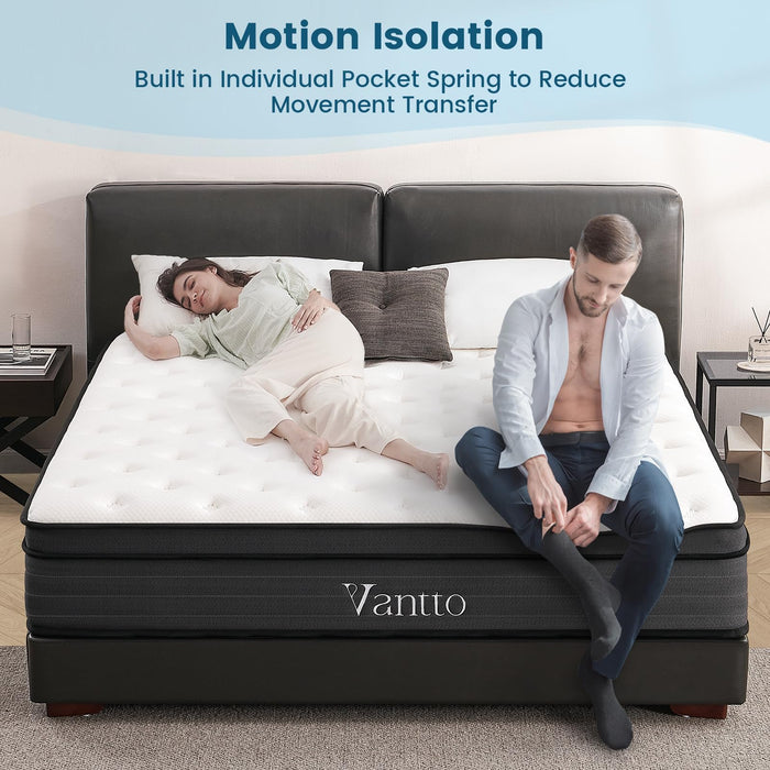 Vantto Full Size Mattress, 12 Inch Memory Foam Hybrid Mattress in a Box with Pocket Springs for Motion Isolation Pressure Relief, 100 Nights Trial, CertiPUR-US