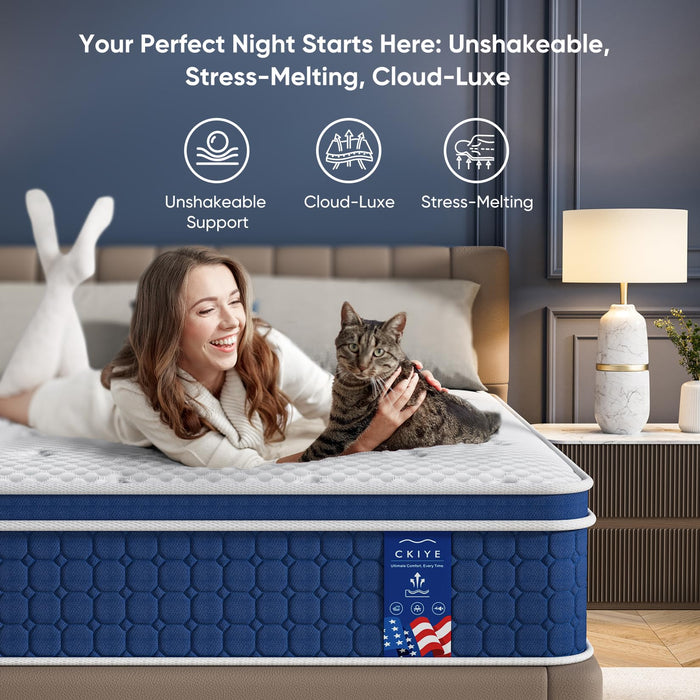 12 inch Queen Size Mattress 80"*60"*12" Hybrid Medium Firm Memory Foam in a Box with Pocket Springs CertiPUR US Extra Edge Support Anti-Sag Design Pressure Relief Queen Mattress