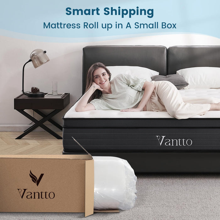 Vantto Full Size Mattress, 12 Inch Memory Foam Hybrid Mattress in a Box with Pocket Springs for Motion Isolation Pressure Relief, 100 Nights Trial, CertiPUR-US
