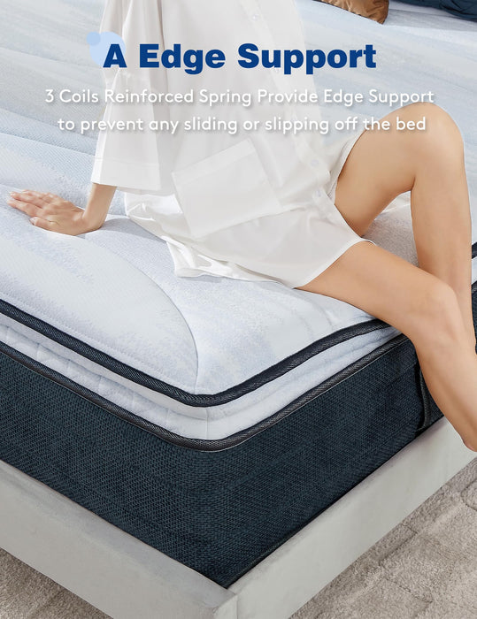 Lomeluous Queen Mattress 14 Inch,Luxurious Layered Support Queen Size Mattress with 3” Pressure Relie Layer and Coils System for Proper Lumbar & Hip Support, Cooling Upgrade Medium Firm