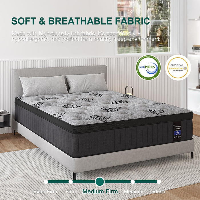 VISCOUNTESS Queen Mattress, 14 Inch Hybrid Mattresses in Box with Gel Memory Foam & Pocket Spring, Euro Top, Medium Firm for Back Support & Pressure Relief, Motion Isolation, Grey