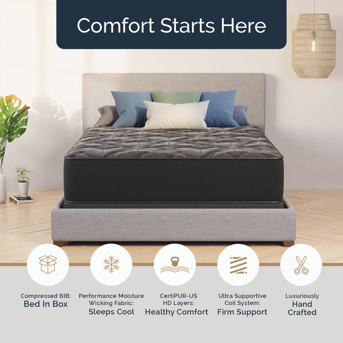 Loosh Twin XL Size 12" Extra Firm Mattress Moisture Wicking Fabric, Cool Sleep - Inner Spring System & High-Density Foam Layers for Support & Comfort - CertiPUR-US Certified, Bed in Box
