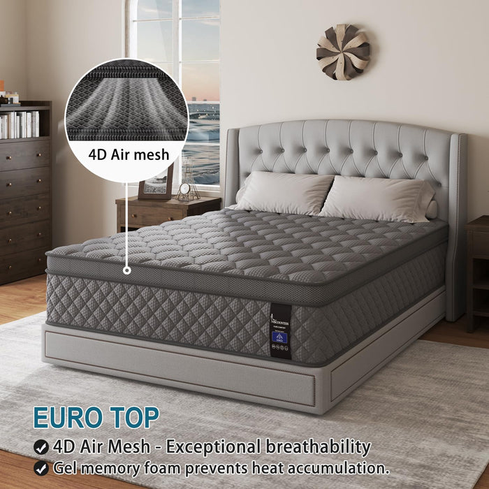 VISCOUNTESS Queen Mattress, 14 Inch Hybrid Mattresses Grey Euro Top Medium Firm for Back & Lumbar Support, 100 Night Trial, Individual Pocket Spring Bed for Motion Isolation & Pressure Relief