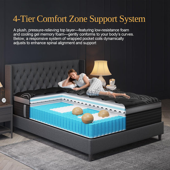 coletex Queen Mattress, 14 Inch Hybrid Mattresses, Medium-Firm Feel with Pocket Springs & Cooling Gel Memory Foam, CertiPUR-US Certified for Enhanced Support, Cooling & Motion Isolation