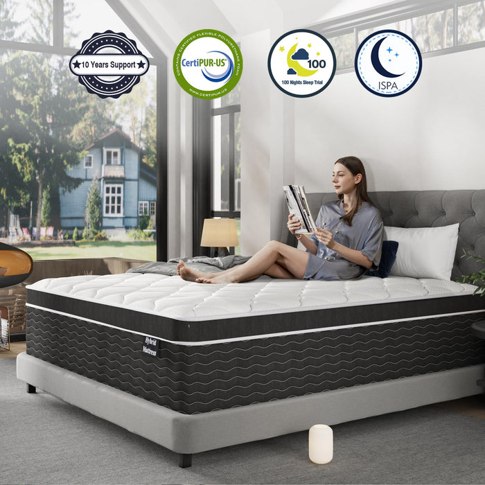 Ruoysun 10 inch Queen Mattress, Queen Bed Mattress in a Box, Cooling & Breathable Medium Firm Hybrid Mattresses with Gel Memory Foam and Pocket Springs,100 Night Sleep Trial, CertiPUR-US Certified