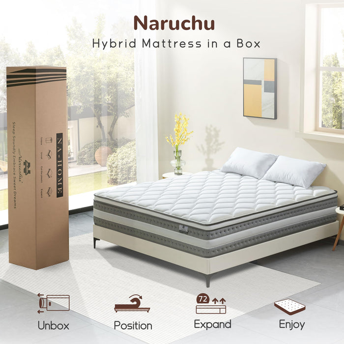 Naruchu Queen Mattress, 12 Inch Queen Size Hybrid Mattresses with Memory Foam and Individual Pocket Spring for Motion Isolation, Pressure Relief, Medium Firm Mattress in a Box, 60 * 80 * 12