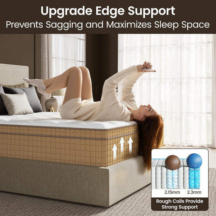 BedStory 14 inch Medium Firm King Mattress, Deep Sleep Hybrid Mattresses in a Box, Zoned Lumbar Support for & Back Pain Relief, Made in USA, CertiPUR-US Certified, 365 Night Trial, 10-Year