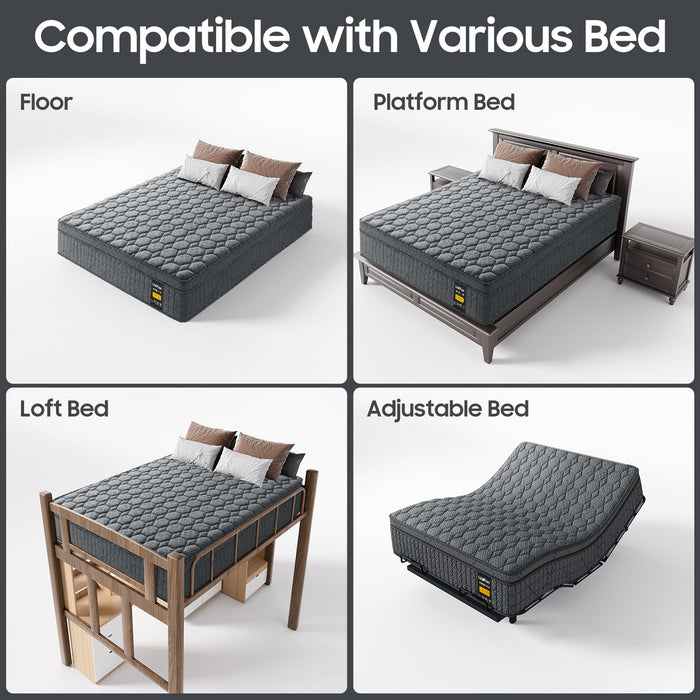 UniPon 14 inch Medium Firm Mattress Queen, Hybrid Mattress with Back and Lumbar Hip Support, Fiberglass Free, 365 Nights Trial, 10 Years Warranty