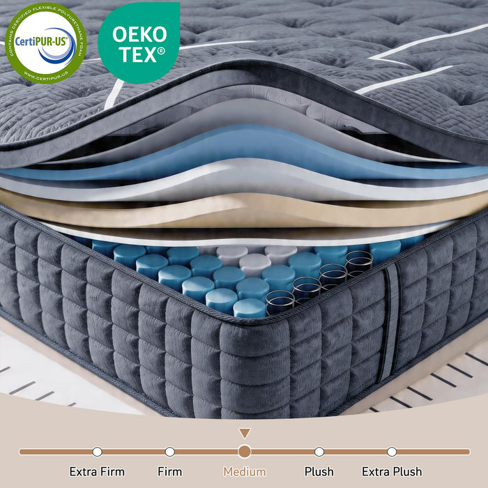 Queen Mattress, 14 Inch Queen Size Mattresses in a Box,Hotel-Level Luxury Upgraded Cooling Gel Memory Foam Upgraded Pocket Springs, Relieve Back Waist Pain, Zoned Support Medium Firm,365-Night Trial