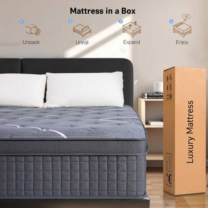 Queen Mattress, 14 Inch Queen Size Mattresses in a Box,Hotel-Level Luxury Upgraded Cooling Gel Memory Foam Upgraded Pocket Springs, Relieve Back Waist Pain, Zoned Support Medium Firm,365-Night Trial