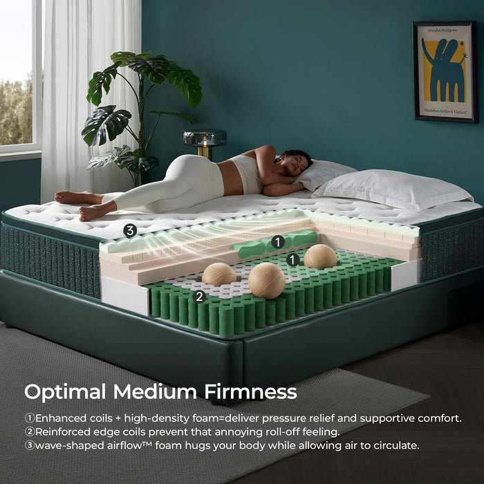 Mambrc 12 Inch Queen Hybrid Mattress, Plush Firm Feel, Cooling Gel Memory Foam and Pocket Coils for Supportive Comfort and Motion Isolation