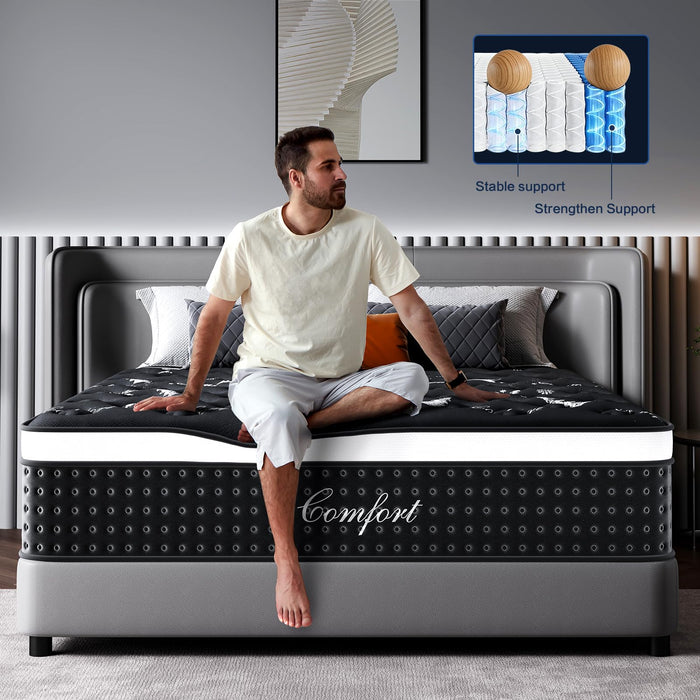 Dkibcum Queen Mattress 12 Inch, Cooling Hybrid Bed in a Box, 7-Zones Individual Pocket Spring, Mattress Queen for Back Pain Relief & Motion Isolation, Fiberglass-Free, CertiPUR-US, 365-Night Trial