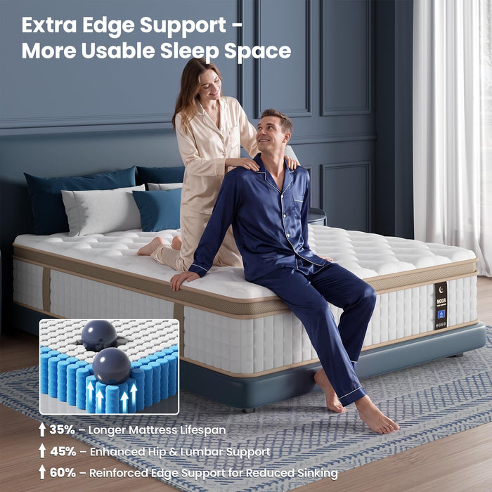 MOOA Queen Mattress, 12 Inch Cooling Hybrid Mattress in a Box, Medium Firm