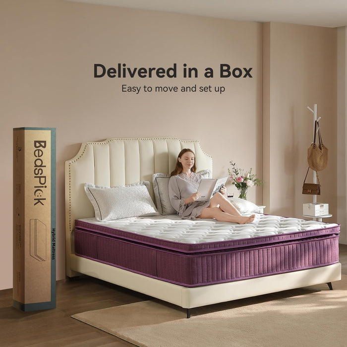 BedsPick Full Size Mattress, 12 inch Hybrid Mattress in a Box Pillow Top with Gel Memory Foam and Pocketed Coils for Lumbar Support, Spinal Pressure Relief, Medium Firm, CertiPUR-US Certified