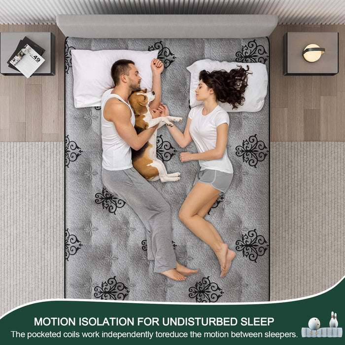 VISCOUNTESS Queen Mattress, 14 Inch Hybrid Mattresses Bed in a Box with Gel Memory Foam & Pocket Spring, Euro Top, Medium Firm for Back Support & Pressure Relief, Motion Isolation, Grey