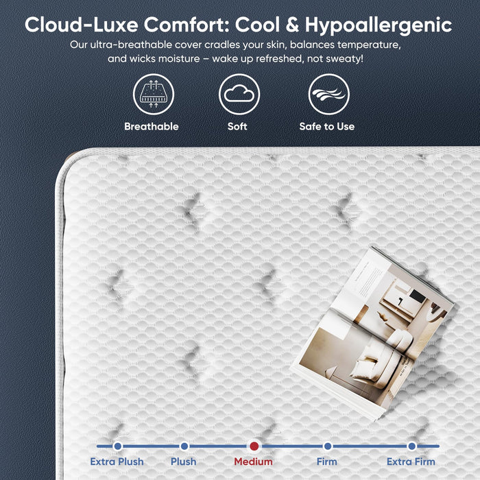 12 inch Queen Size Mattress 80"*60"*12" Hybrid Medium Firm Memory Foam in a Box with Pocket Springs CertiPUR US Extra Edge Support Anti-Sag Design Pressure Relief Queen Mattress