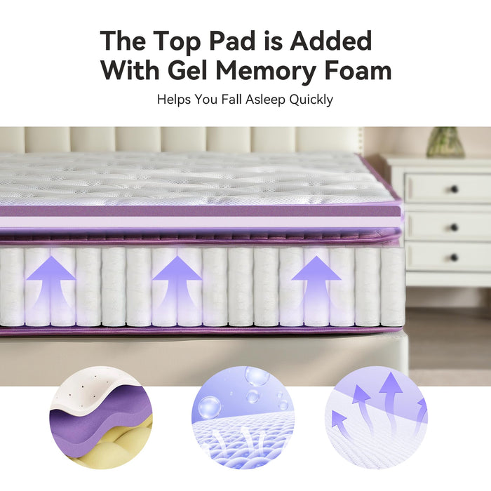 BedsPick Full Size Mattress, 12 inch Hybrid Mattress in a Box Pillow Top with Gel Memory Foam and Pocketed Coils for Lumbar Support, Spinal Pressure Relief, Medium Firm, CertiPUR-US Certified