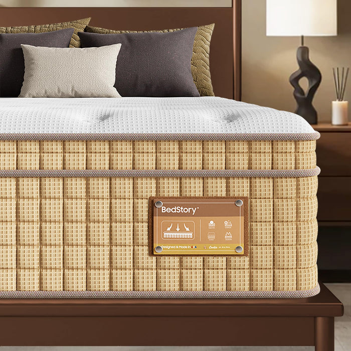 BedStory 14 inch Medium Firm King Mattress, Deep Sleep Hybrid Mattresses in a Box, Zoned Lumbar Support for & Back Pain Relief, Made in USA, CertiPUR-US Certified, 365 Night Trial, 10-Year