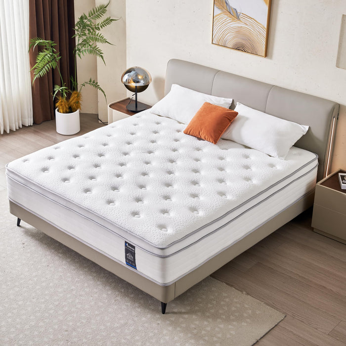 Madevos King Mattress, 12 Inch Hybrid Mattress in a Box, Memory Foam and Individual Pocket Springs, Fiberglass Free, Soft and Breathable, Medium Firm Feel