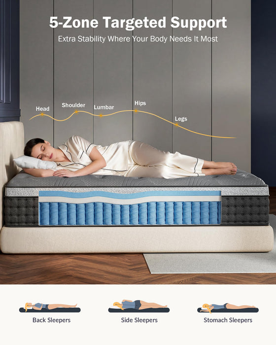 Firm Queen Mattress 14 Inch, Cooling Hybrid Queen Mattress for Deep Sleep