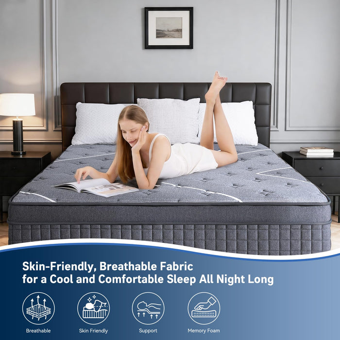 Queen Mattress 10 Inch, Luxury Hotel-Level Hybrid Mattress in a Box, Cooling Gel Memory Foam & Upgraded Pocket Springs, Enhanced Back & Lumbar Hip Support, Back Pain Relief,Medium Firm,365-Night Trial