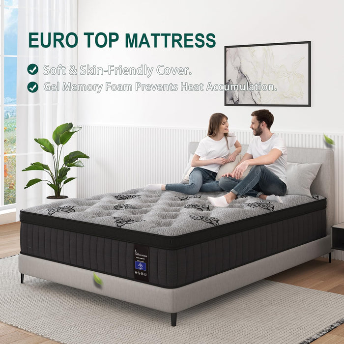 VISCOUNTESS Queen Mattress, 14 Inch Hybrid Mattresses in Box with Gel Memory Foam & Pocket Spring, Euro Top, Medium Firm for Back Support & Pressure Relief, Motion Isolation, Grey