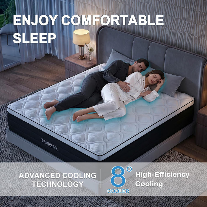 Queen Mattress, 12 Inch Hybrid Mattress in a Box with Individual Pocket Spring, Gel Memory Foam and Euro Top, Medium Firm Feel with Motion Isolation, Pressure Relief, Edge Support,Queen Size Black