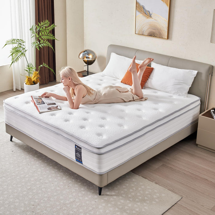 Madevos King Mattress, 12 Inch Hybrid Mattress in a Box, Memory Foam and Individual Pocket Springs, Fiberglass Free, Soft and Breathable, Medium Firm Feel