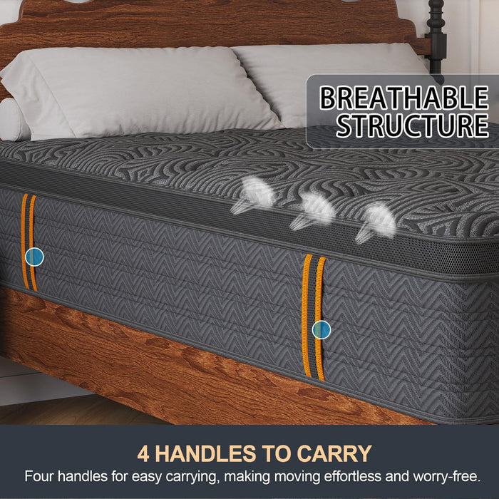 VISCOUNTESS Queen Mattress, 12 Inch Hybrid Mattresses in a Box with Durable Support, Fiberglass Free, Motion Isolation & Individually Poctet, 100 Night Trial, Queen Size, Dark Grey