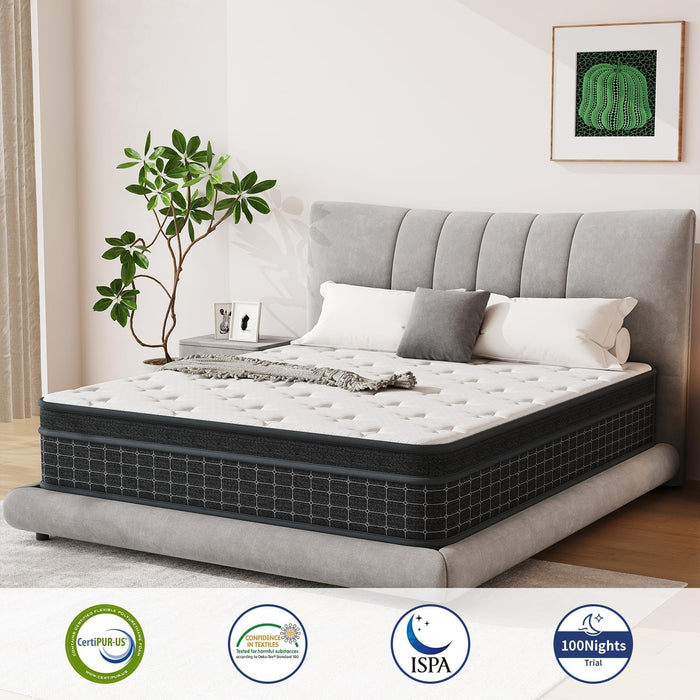 SupremeSleep Queen Mattress, 12 Inch Queen Size Mattresses in a Box, Individually Wrapped Pocket Coils for Isolate Motion,Pressure Relief, CertiPUR-US Certified, Support Comfort & Medium Firm