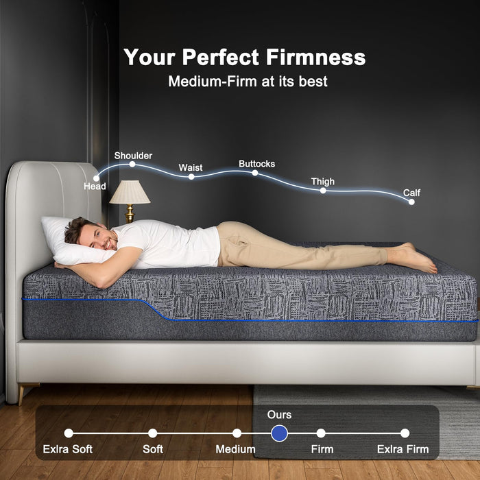 AMADA HOMEFURNISHING 12 Inch Queen Size Memory Foam Mattress, Cooling Sleep & Pressure Relief, Medium Firm Plus Feel & Fiberglass-Free, CertiPUR-US Certified Mattress Bed in a Box