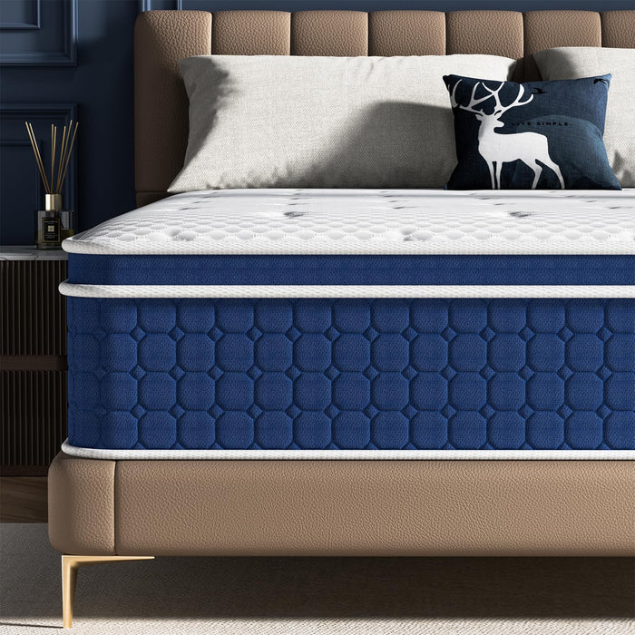 12 inch Queen Size Mattress 80"*60"*12" Hybrid Medium Firm Memory Foam in a Box with Pocket Springs CertiPUR US Extra Edge Support Anti-Sag Design Pressure Relief Queen Mattress