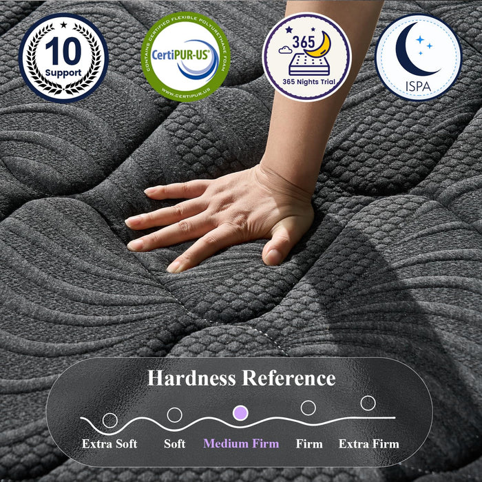 BEDingly Queen Size Mattress, 14 Inch Luxury Hybrid Queen Mattress in a Box, Medium Firm Mattresses with Cooling Gel Memory Foam & Pocket Springs, Double Additional Support, 365-Night Trial