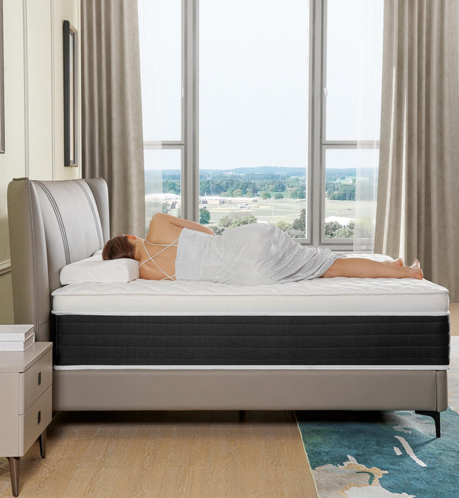 elitspace Queen Size Mattresses,Memory Foam Hybrid Mattress in a Box,10 inch Medium Firm Feel mattresses,Individual Pocket Spring and Supportive, Comfort for Sleep,Pressure Relief,Black & White.