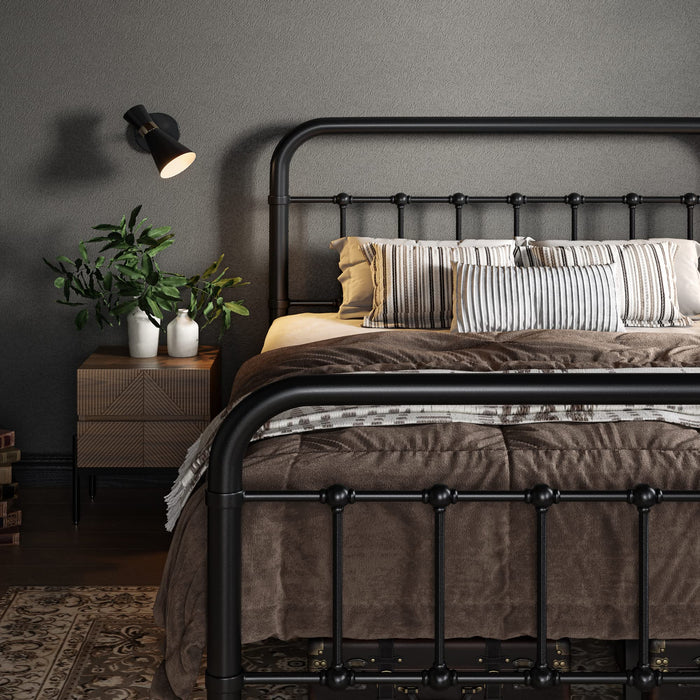 Allewie Full Metal Bed Frame with Victorian Iron-Art Headboard, Black