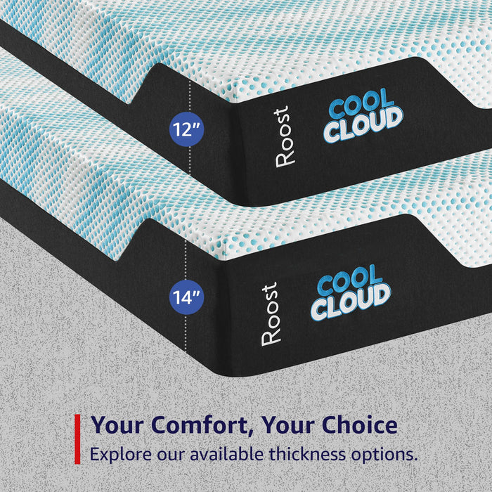 ROOST SLEEP Cool Cloud 12-Inch Queen Mattress, Gel Memory Foam for Back Pain Relief & Cool Sleep, Medium Plush, CertiPUR-US Certified, Made in USA, Bed in a Box
