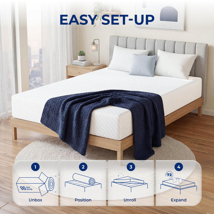 Neo Sleep 8 Inch Queen Cooling Gel Memory Foam Mattress, Medium Feel Comfort & Support with Pressure Relief, Breathable Memory Foam, CertiPUR-US Certified, Mattress in a Box (Queen, 8 in)