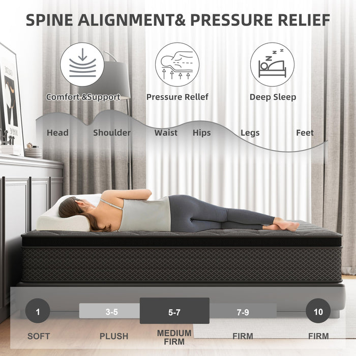 Queen Size Mattress, 12 Inch Individual Pocket Springs Hybrid Memory Foam Mattress in a Box for Pressure Relief, Motion Isolation, CertiPUR-US