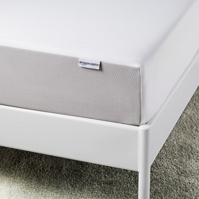 Amazon Basics Memory Foam Mattress, Soft Plush Feel, Breathable, Contours to Body, 8 Inch, Twin, White/Grey