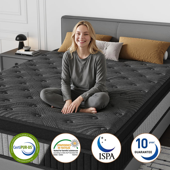 14 Inch Hybrid Mattress -Queen Memory Foam & Individual Pocket Springs - Medium Firm Hybird Mattress for Motion Isolation & Pressure Relief - Cool Gel Infused for Hot Sleepers